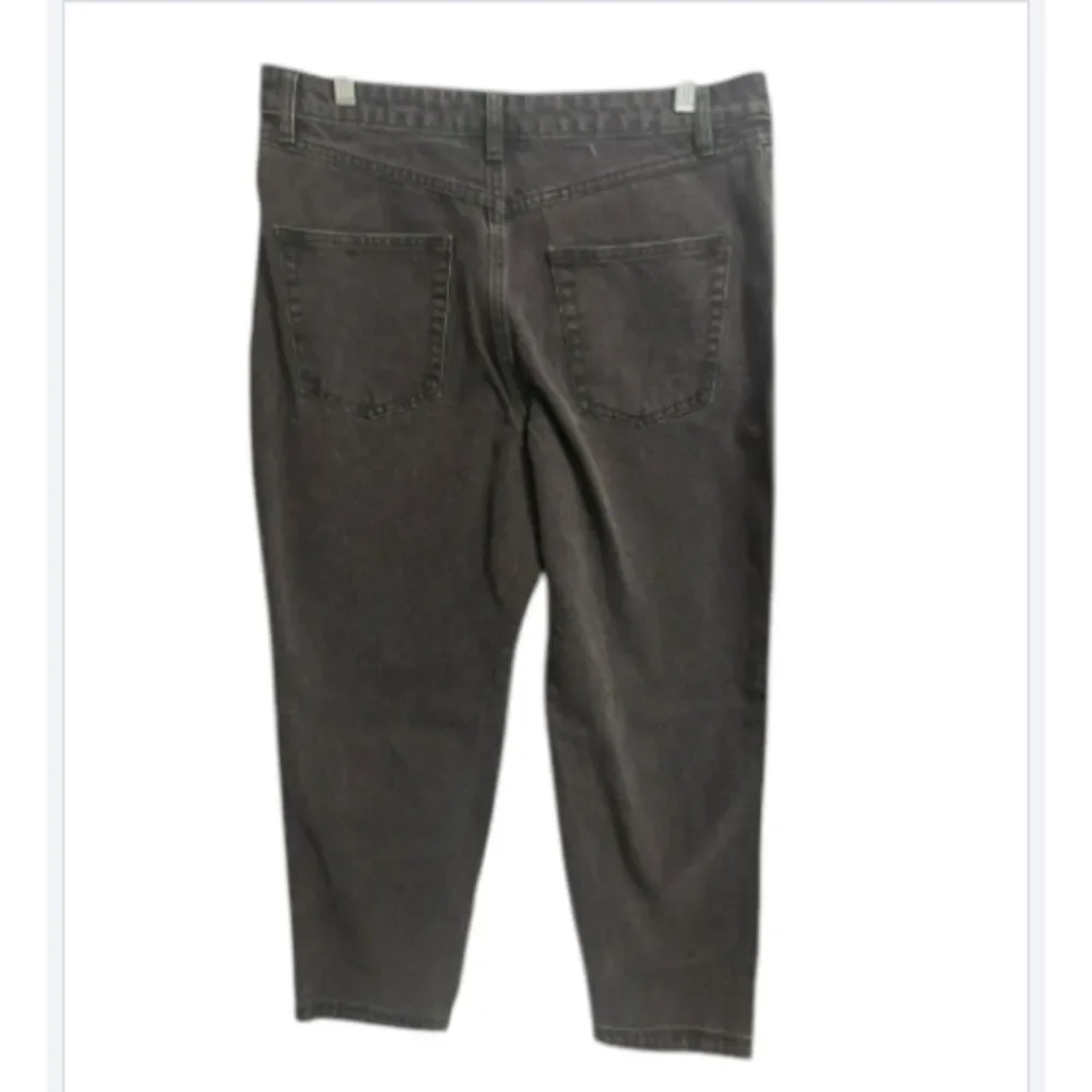 High-Rise Black Jeans | Asymmetrical Button | Straight Leg Denim